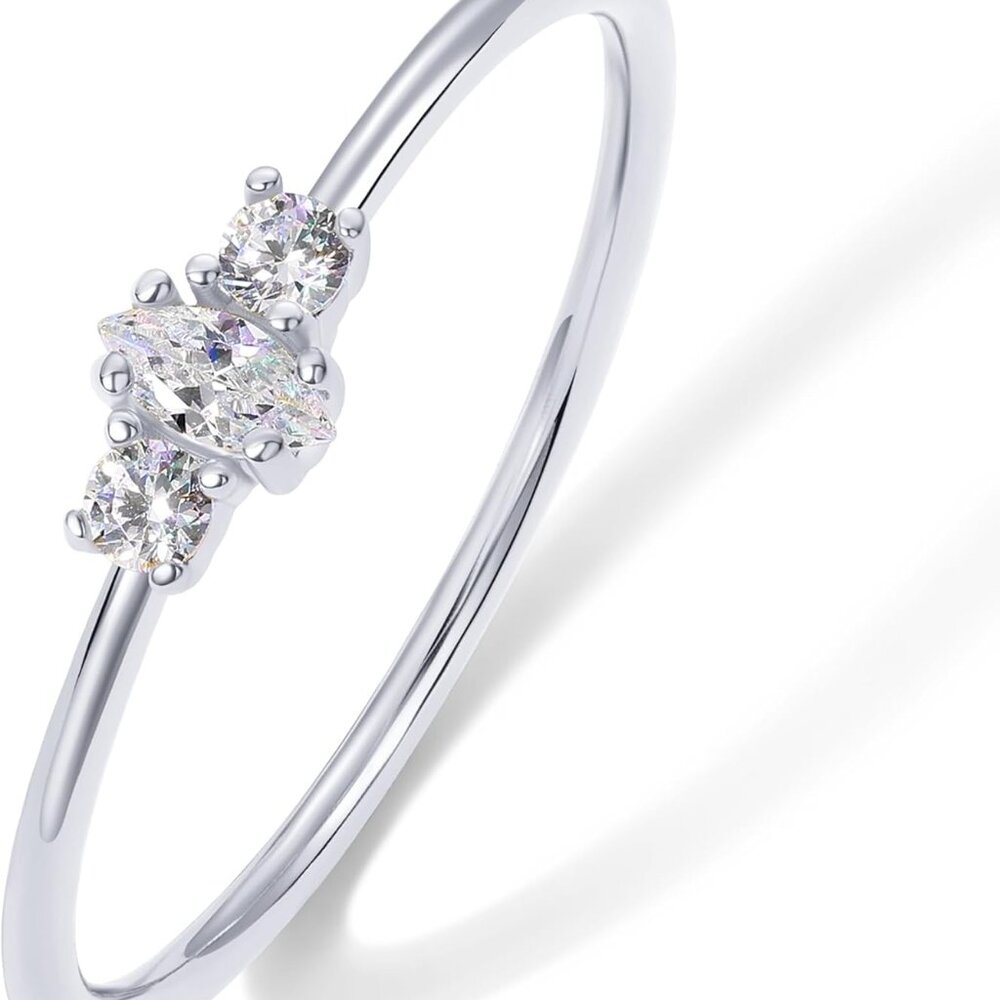 18K Gold Plated Marquise Round Mini Cubic Zirconia Stackable Rings for Women | D